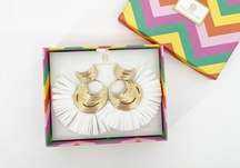 NIB House of Harlow 1960 Straw Half Moon Earrings