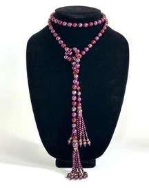 Vintage Joan Rivers Deep Purple Pearl Beaded Lariat With Rhinestones