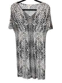 Soma V Neck Dress Stretchy Jersey Knit Knee Length Cream Black Diamond sz S