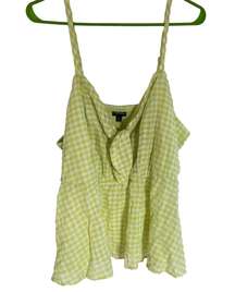 size 2 Tie front gingham peplum top white green tank