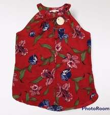 C&E Women’s floral tassel red Bohemian Tunic halter top size Medium