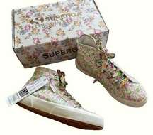 Superga x LoveShackFancy Strawberry Floral High Top Canvas Sneakers NEW