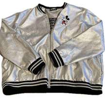 Disney | Mickey Mouse Metallic Faux Leather Bomber Jacket | Size XXL