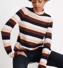 Madewell Evercrest Pink Striped Wool Turtleneck Sweater in Coziest Yarn XL