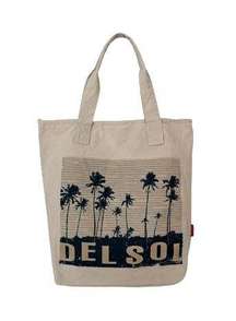 DEL SOL Tote Shopping Beach Bag Ivory Canvas Palm Trees, 