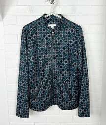 Christopher & Banks Green Patterned Zip Front Relaxed Bomber Jacket Size M