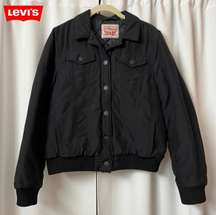 Levi's Thermore Black Button Up Quilted Warm Winter Bomber Jacket Size Medium