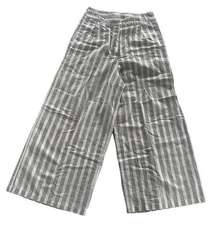 Indikah Pants Womens 6 Blue Grey White Stripe Wide Loose Leg High Rise Cotton