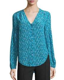 Veronica Beard Roca V-Neck Button-Front Floral Silk Blouse