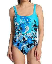 New! Gottex Floral Art Square Neck One Piece Swimsuit