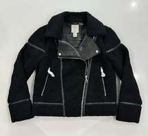 Joie Black Leather and Shearling Moto Zip Up Jacket