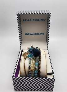 NIB Bella Perlina Blue & Gold Tone Bracelet Set