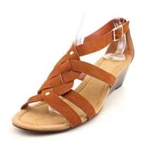 Ralph Lauren Brown Cognac Suede Leather T-Strap Lydia Wedge Sandals Size 10