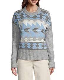 Aztec Print Multicolor Gray Crew Neck Pullover Sweater Oversized Medium NWT