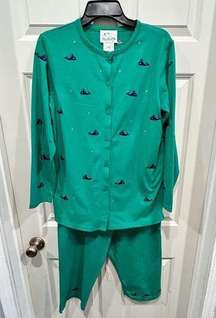 Women's Quacker Factory 4 Piece Embellished Whale Capri Pant Set Green Small