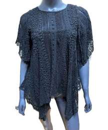 REBECCA MINKOFF Women's Black Lace Hanky Top Sz XS Blouse