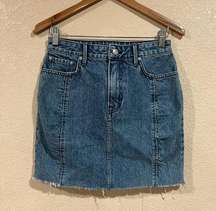 GRLFRND Denim Natalie raw hemline high waist jean skirt 27/4