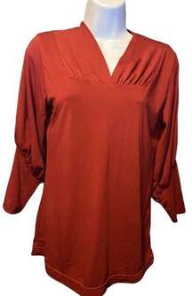 Effie’s Heart Burgundy Top With Pleated Chest and Puff Sleeves Size Medium T431
