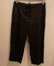 Eileen Fisher Black 100% Organic Linen Lightweight Cropped Pant Size PP