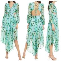 RAHI Willa Cutout Open Back Midi Dress in Lime Tie Dye Print Size M NWT