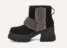 UGG NEW  Brooklyn Sunburst Waterproof Suede/Fur Chunky Platform - Black 8.5 US