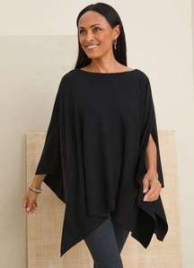 Chico’s Size S / M Poncho Sweater Women’s Cotton Cashmere Blend Black Cape Tunic