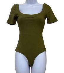 n:Philanthropy Womens Size Small Ribbed Bodysuit Olive Green Square Neck NWT