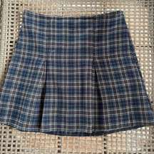 Brandy Melville Navy Blue Plaid Pleated Mini Skirt