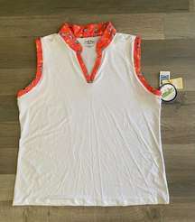 Coral Bay Golf Women's White & Orange Cocktail Athletic Top Large Golf Tennis