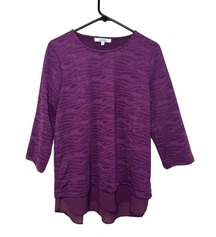 Company Ellen Tracy Purple Flowy 3/4 Sleeve Scoop Neck Ladies Blouse SZ Large