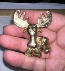 Vintage JJ, Jonette Jewelry Co., Moose Pin, Goldtone, Signed