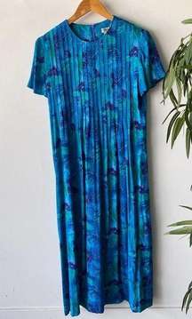 Vintage Coldwater Creek Dress Womens 12 Blue Floral Smocked Maxi Boho Western