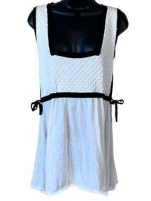 NEW Heather B Moon White / Black Trim Square Neck Knit Tank