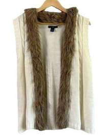 Bandolino Women's Small Vest with Fur White Knit Open-Front Cardigan