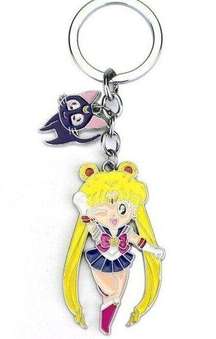 Sailor Moon and Luna the Cat Metal Keychain