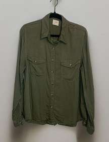 Harper Womens Large Button Up Utilty Shirt Green Long Sleeve Western Super Soft