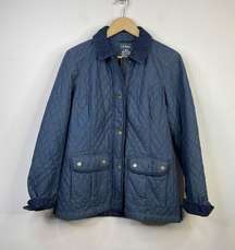 LL Bean Quilted Chambray Equestrian Riding Field Jacket Barn Blue Womens S