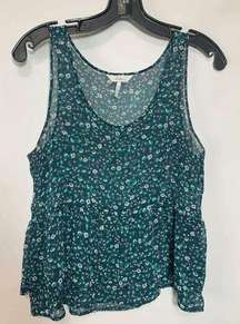 Kirra Women's Sleeveless Ditsy Floral Scoop Neck Sheer Peplum Blue Top Size S