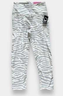 New Gottex PeachSkin Collection White Silver Zebra Capri Leggings Small NWT