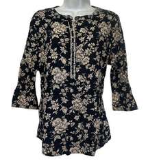 Maison Scotch La Femme Selon Marie Black Tan Flower Beaded Tunic Top Size 2 L