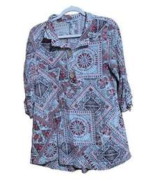 John Mark Size XS Multicolor Boho Patchwork Artsy Linen Collared Button Up Shirt