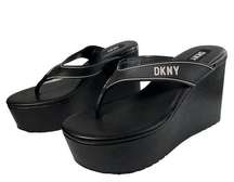 DKNY Trina Black Wedge Toe Post Sandals Sz 7.5 M