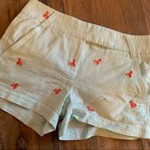 J Crew Womens Shorts Size 00 Embroidered Lobster Seersucker City Fit