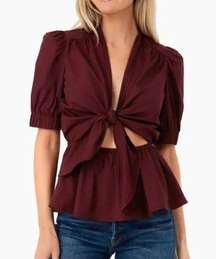 Tuckernuck Hyacinth House Burgundy Piper Tie Front Blouse NWT Size XXL