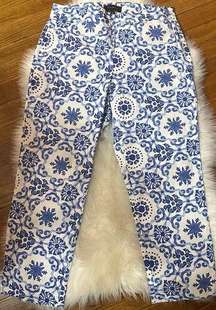 Talbots Heritage Crop Pants Blue Porcelain Mosaic‎ Womens Sz. 8