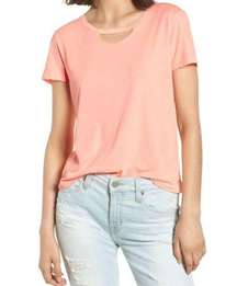 Abigail Deconstructed Tee Coral Distressed Destroyed Cut-Out Top