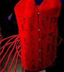 Lavish Red Sheer Lace Over Bust Corset