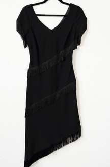 Vintage Black Fringe Asymmetrical Hemline Dress Size 6