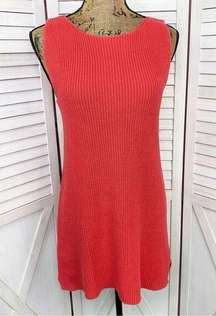 Vintage  Waffle Knit Sleeveless Tunic Sweater Coral Orange Medium