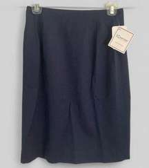 Vintage Deadstock CC Courtenay navy blue wool skirt, size 8 P, pleated, midi